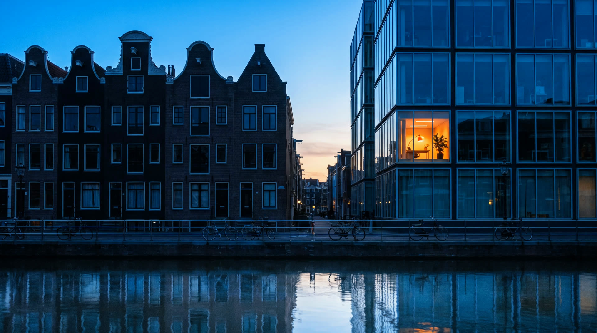 Dutch facades at blue hour